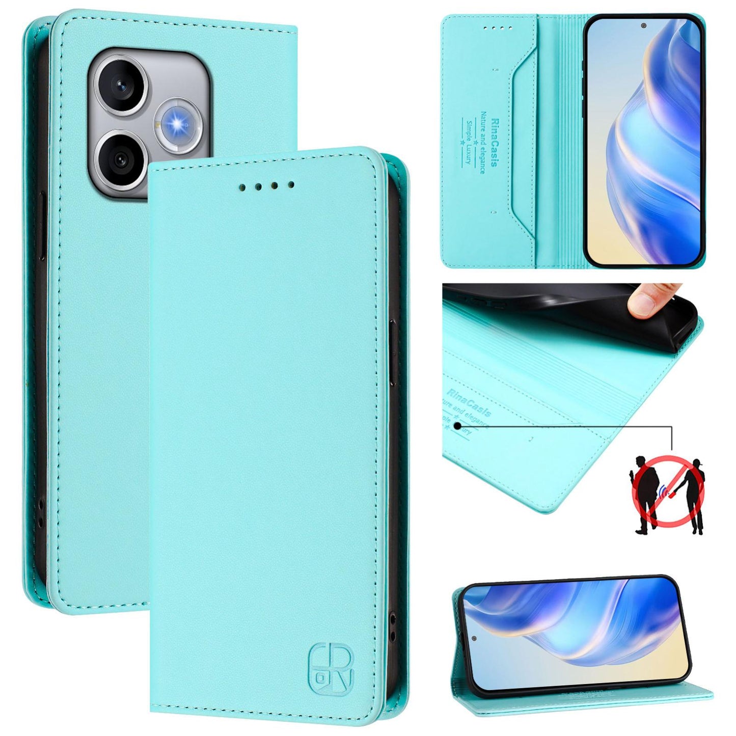 Honor 600 Lite Dual-Folded Magnetic Suction RFID Blocking PU Leather Wallet Phone Case with Card Slots, Cash Pocket, Kickstand, Full Protective Flip Cover