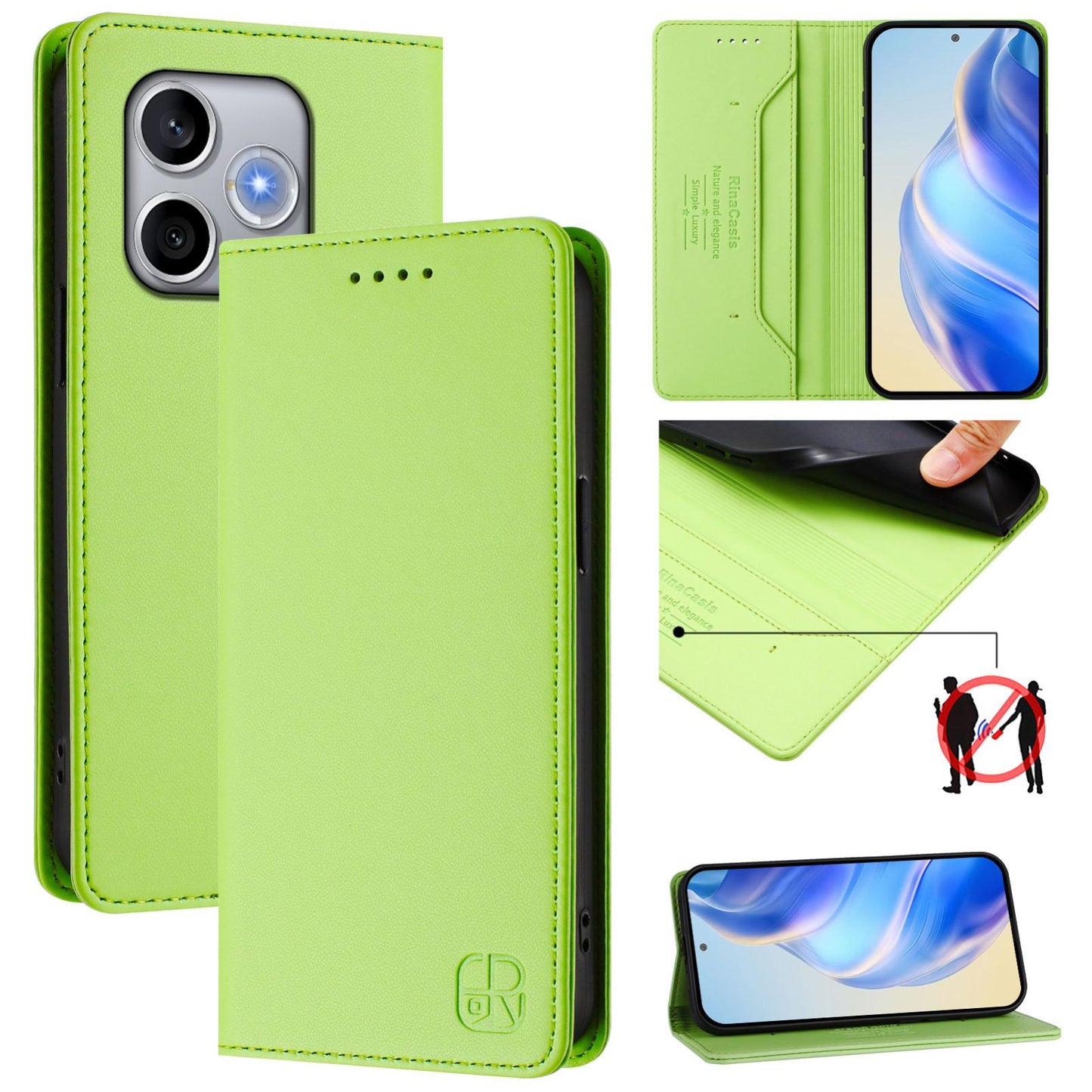 Honor 600 Lite Dual-Folded Magnetic Suction RFID Blocking PU Leather Wallet Phone Case with Card Slots, Cash Pocket, Kickstand, Full Protective Flip Cover