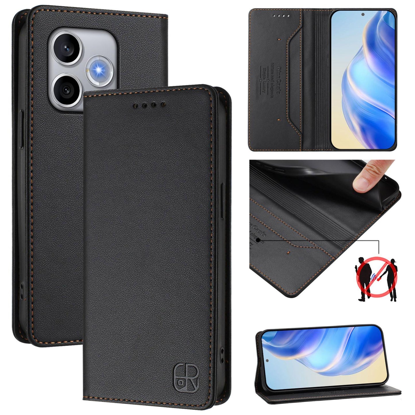 Honor 600 Lite Dual-Folded Magnetic Suction RFID Blocking PU Leather Wallet Phone Case with Card Slots, Cash Pocket, Kickstand, Full Protective Flip Cover