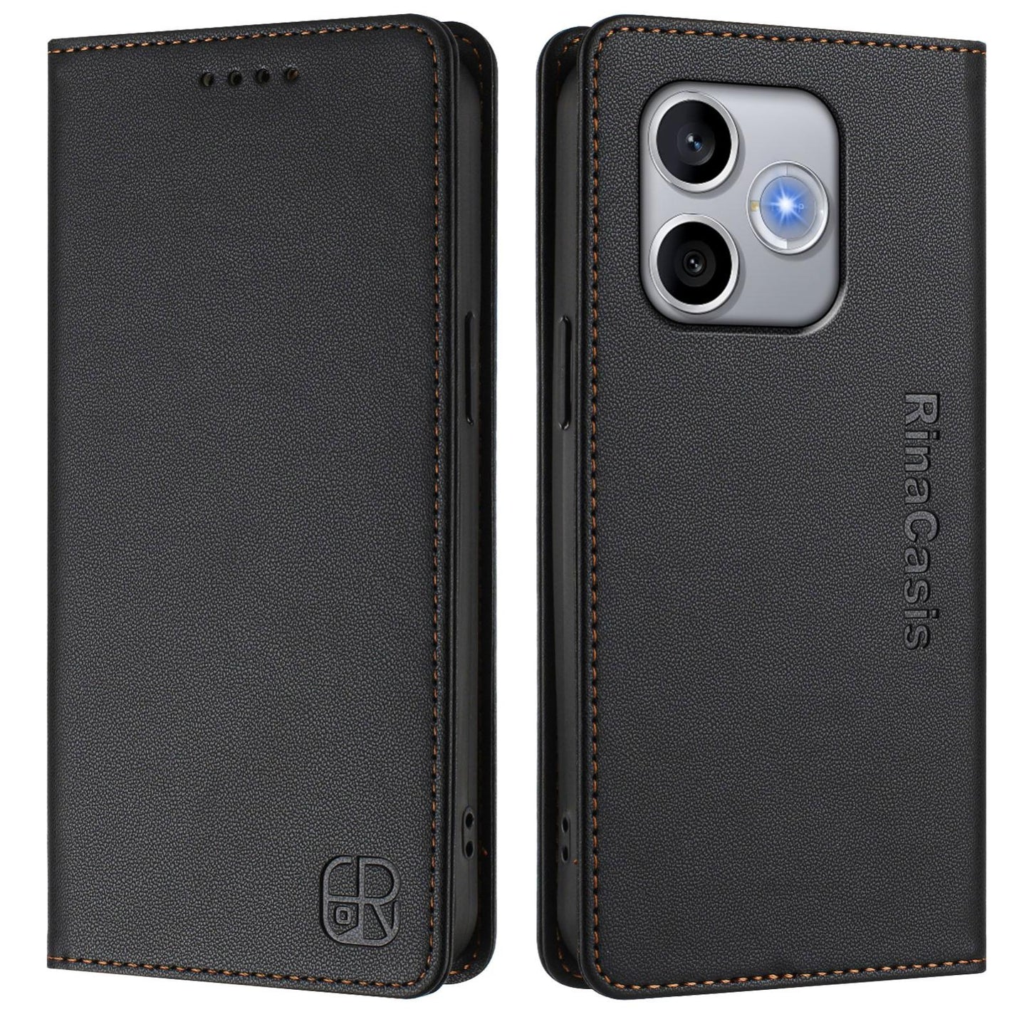 Honor 600 Lite Dual-Folded Magnetic Suction RFID Blocking PU Leather Wallet Phone Case with Card Slots, Cash Pocket, Kickstand, Full Protective Flip Cover
