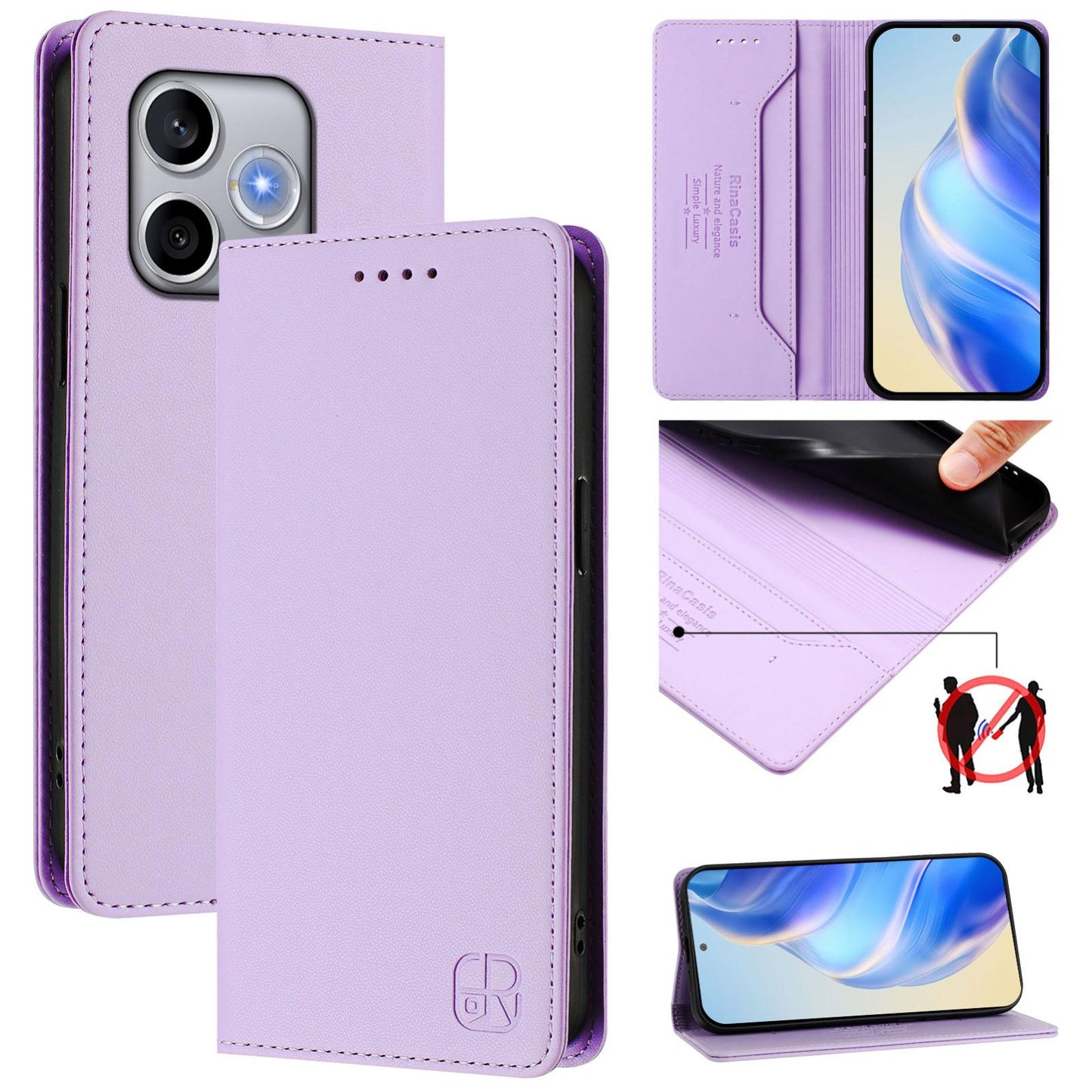 Honor 600 Lite Dual-Folded Magnetic Suction RFID Blocking PU Leather Wallet Phone Case with Card Slots, Cash Pocket, Kickstand, Full Protective Flip Cover