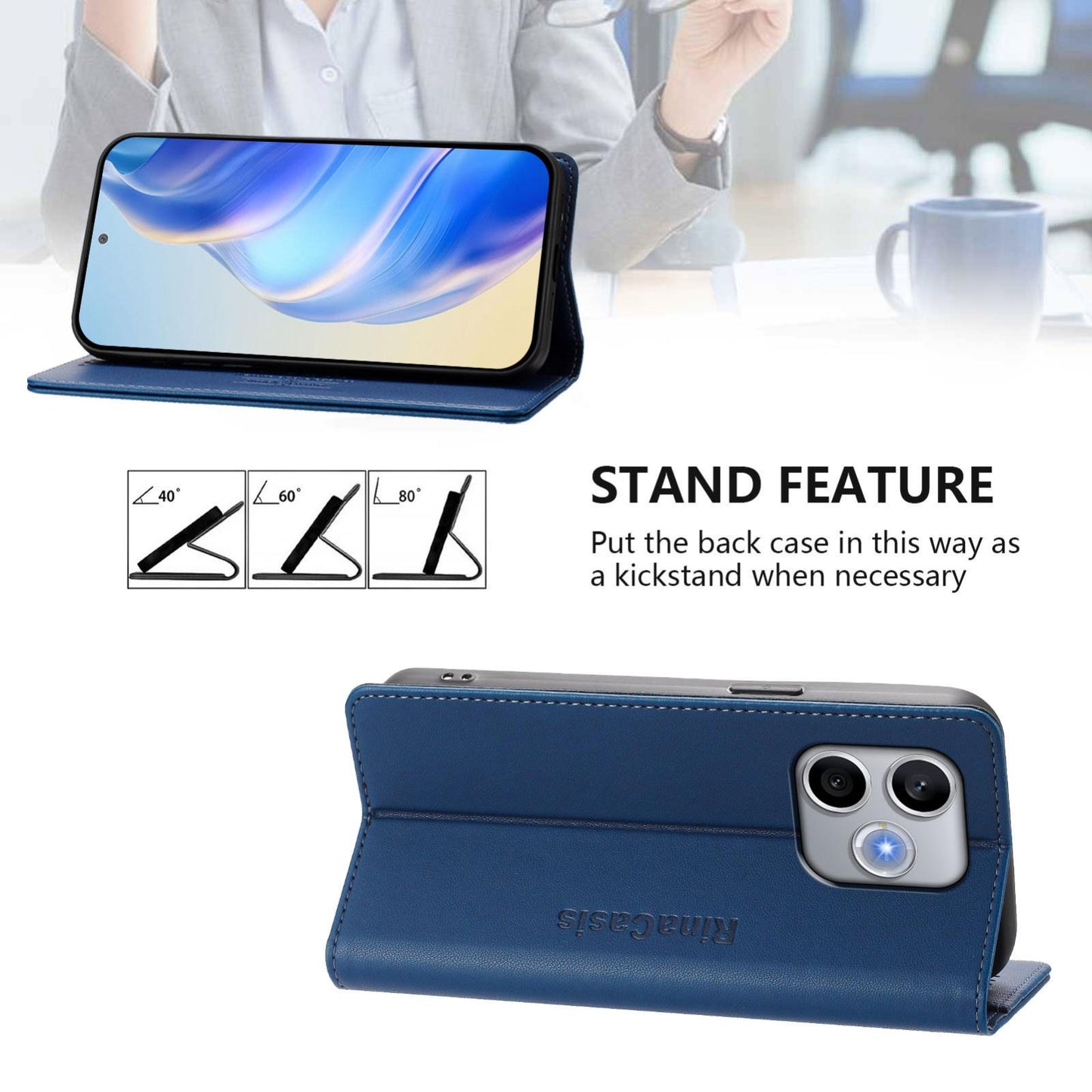 Honor 600 Lite Dual-Folded Magnetic Suction RFID Blocking PU Leather Wallet Phone Case with Card Slots, Cash Pocket, Kickstand, Full Protective Flip Cover