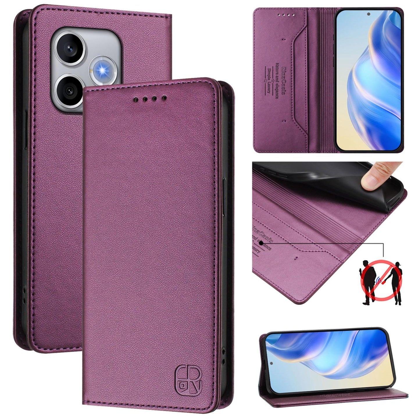 Honor 600 Lite Dual-Folded Magnetic Suction RFID Blocking PU Leather Wallet Phone Case with Card Slots, Cash Pocket, Kickstand, Full Protective Flip Cover
