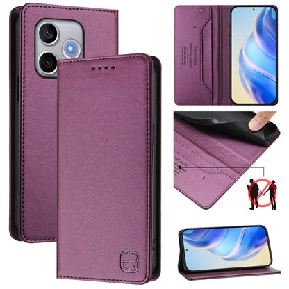 Honor 600 Lite Dual-Folded Magnetic Suction RFID Blocking PU Leather Wallet Phone Case with Card Slots, Cash Pocket, Kickstand, Full Protective Flip Cover