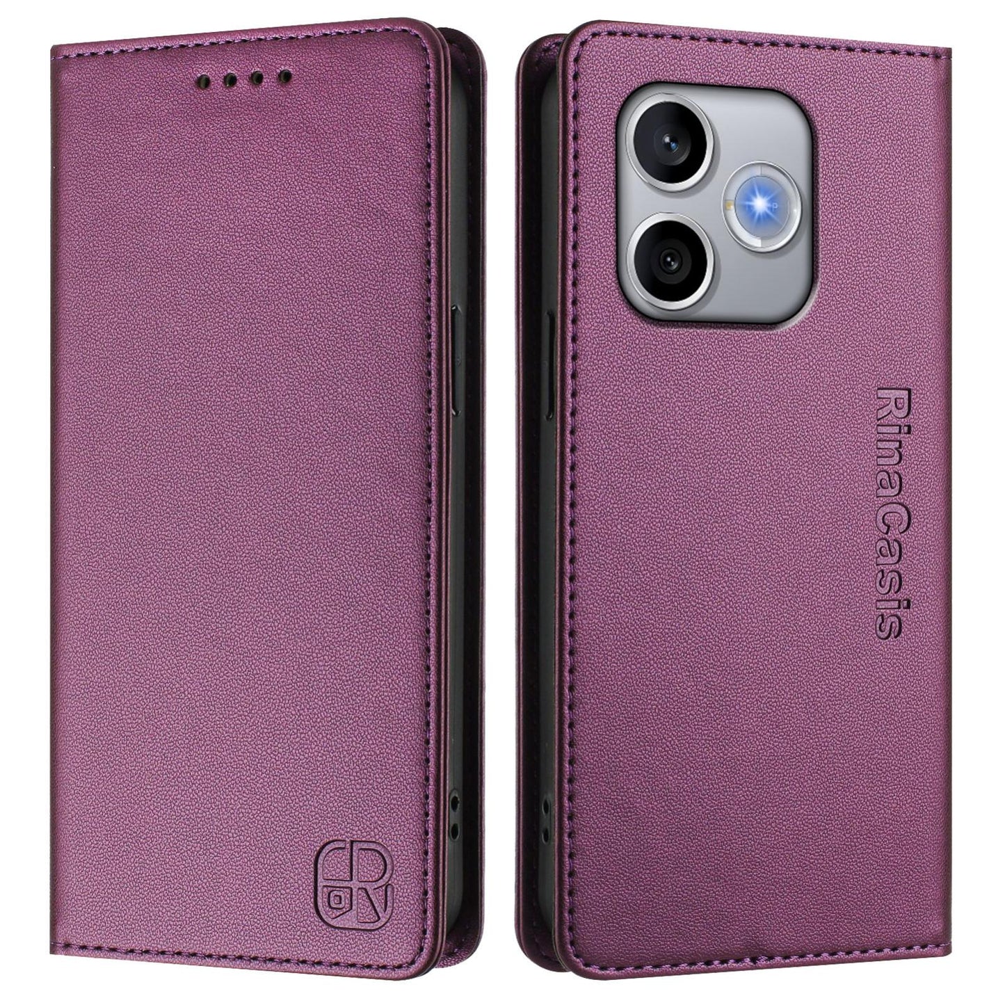 Honor 600 Lite Dual-Folded Magnetic Suction RFID Blocking PU Leather Wallet Phone Case with Card Slots, Cash Pocket, Kickstand, Full Protective Flip Cover