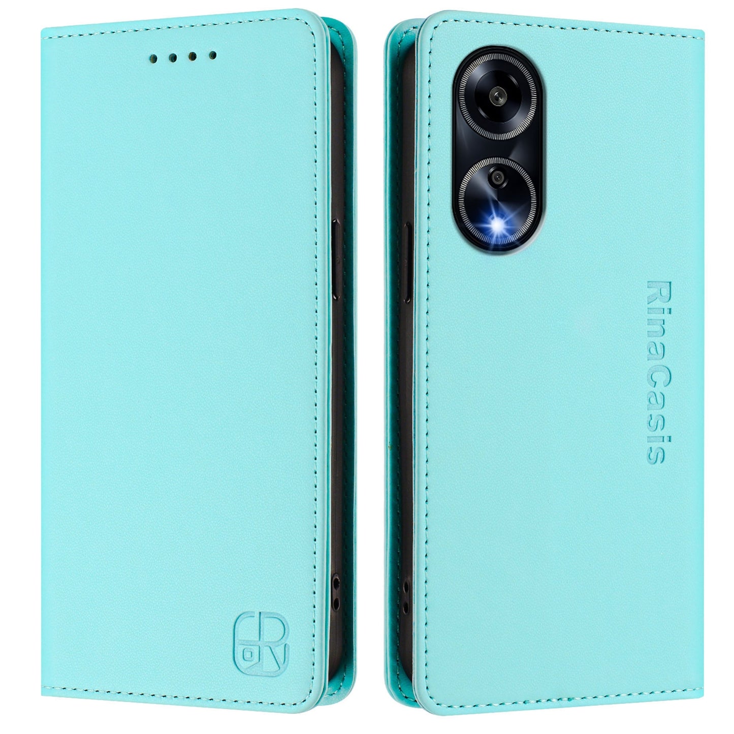 OPPO A98 5G Dual-Folded Magnetic Suction RFID Blocking PU Leather Wallet Phone Case with Card Slots, Cash Pocket, Kickstand, Full Protective Flip Cover