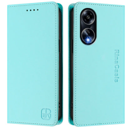 OPPO A98 5G Dual-Folded Magnetic Suction RFID Blocking PU Leather Wallet Phone Case with Card Slots, Cash Pocket, Kickstand, Full Protective Flip Cover