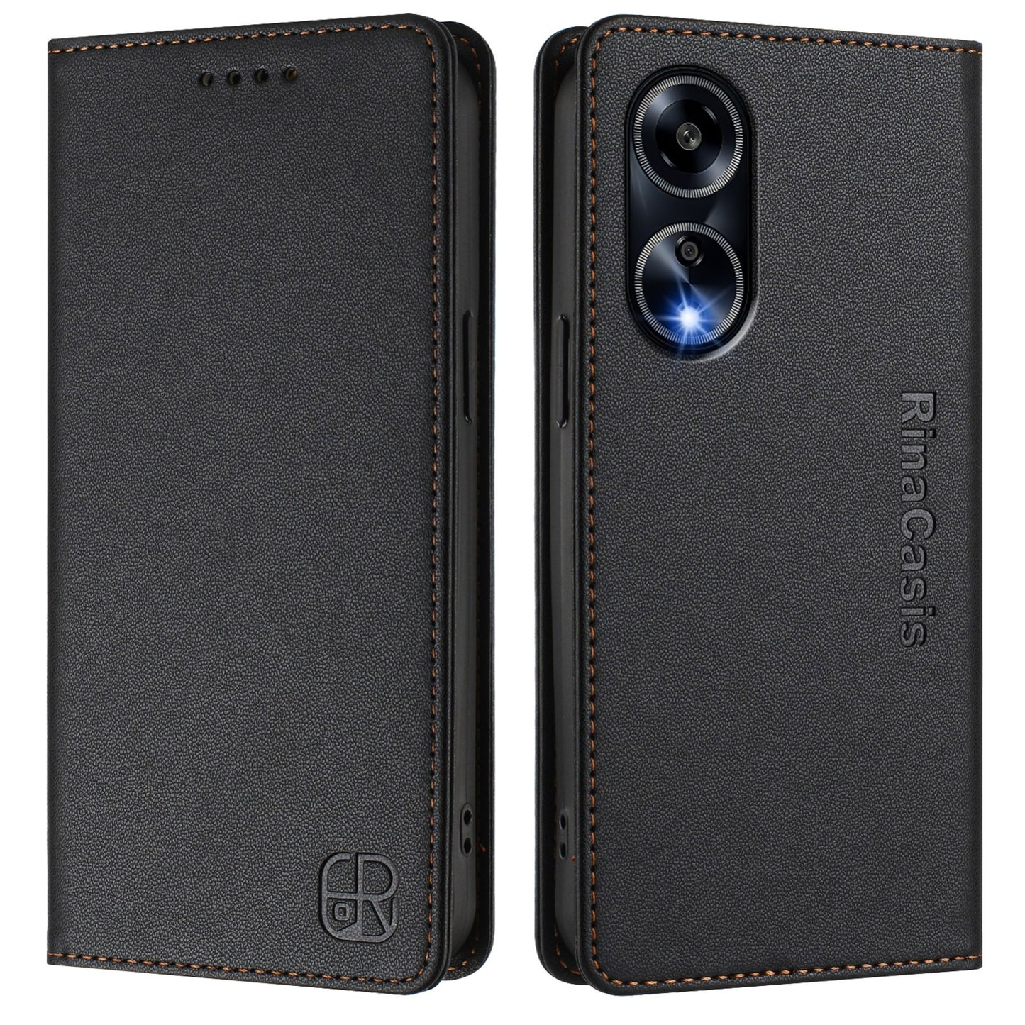 OPPO A98 5G Dual-Folded Magnetic Suction RFID Blocking PU Leather Wallet Phone Case with Card Slots, Cash Pocket, Kickstand, Full Protective Flip Cover
