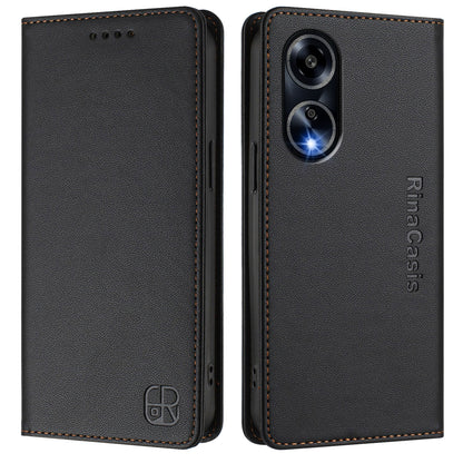 OPPO A98 5G Dual-Folded Magnetic Suction RFID Blocking PU Leather Wallet Phone Case with Card Slots, Cash Pocket, Kickstand, Full Protective Flip Cover