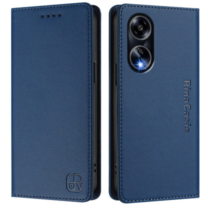 OPPO A98 5G Dual-Folded Magnetic Suction RFID Blocking PU Leather Wallet Phone Case with Card Slots, Cash Pocket, Kickstand, Full Protective Flip Cover