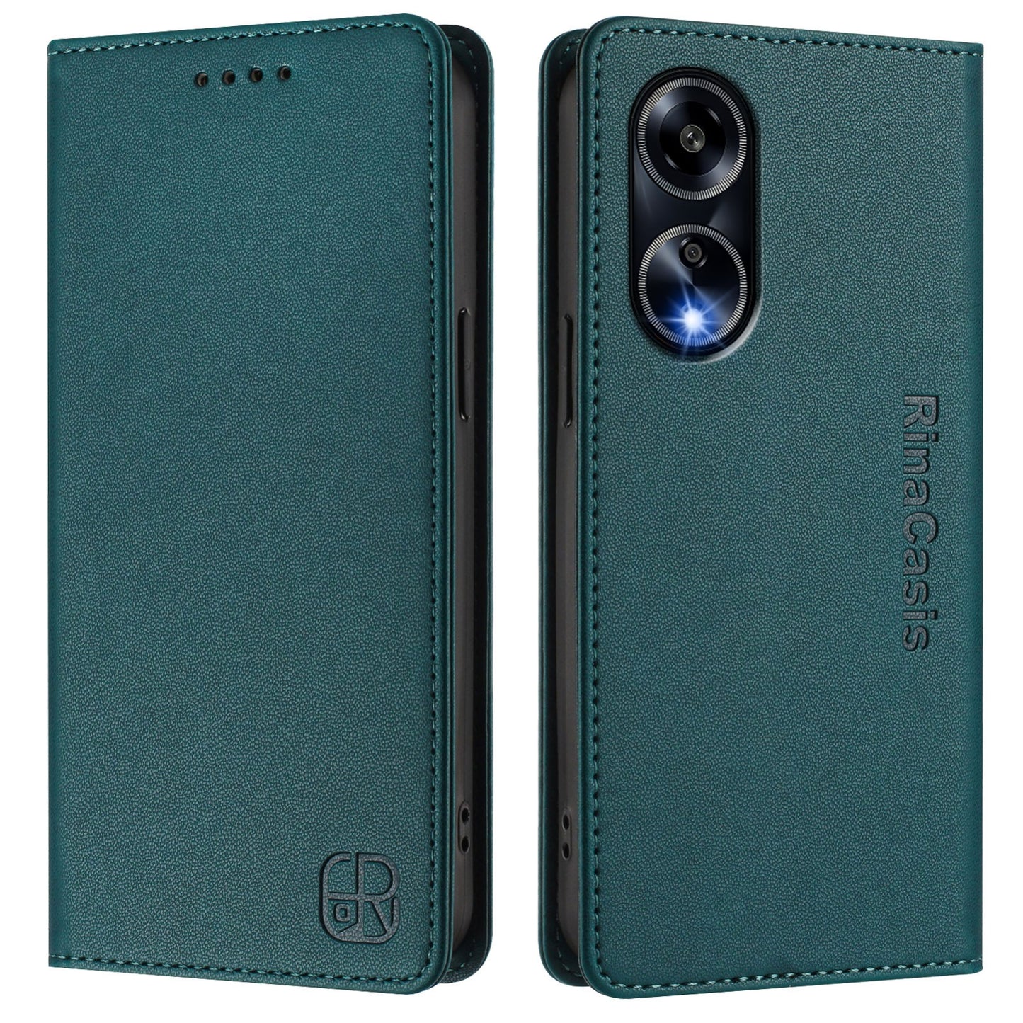 OPPO A98 5G Dual-Folded Magnetic Suction RFID Blocking PU Leather Wallet Phone Case with Card Slots, Cash Pocket, Kickstand, Full Protective Flip Cover