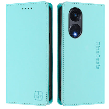 OPPO A1 Pro 5G Dual-Folded Magnetic Suction RFID Blocking PU Leather Wallet Phone Case with Card Slots, Cash Pocket, Kickstand, Full Protective Flip Cover