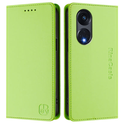OPPO A1 Pro 5G Dual-Folded Magnetic Suction RFID Blocking PU Leather Wallet Phone Case with Card Slots, Cash Pocket, Kickstand, Full Protective Flip Cover