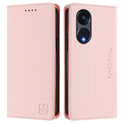 OPPO A1 Pro 5G Dual-Folded Magnetic Suction RFID Blocking PU Leather Wallet Phone Case with Card Slots, Cash Pocket, Kickstand, Full Protective Flip Cover