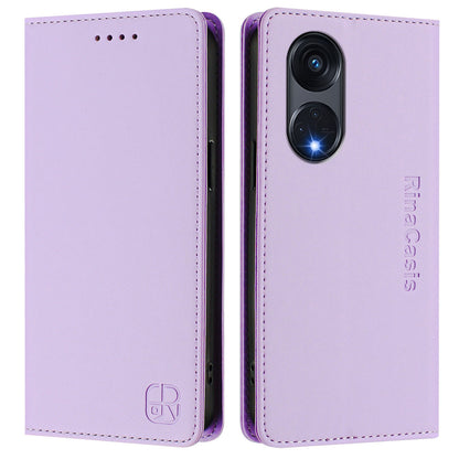 OPPO A1 Pro 5G Dual-Folded Magnetic Suction RFID Blocking PU Leather Wallet Phone Case with Card Slots, Cash Pocket, Kickstand, Full Protective Flip Cover
