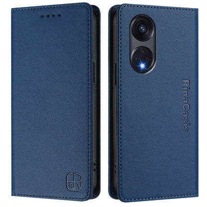 OPPO A1 Pro 5G Dual-Folded Magnetic Suction RFID Blocking PU Leather Wallet Phone Case with Card Slots, Cash Pocket, Kickstand, Full Protective Flip Cover
