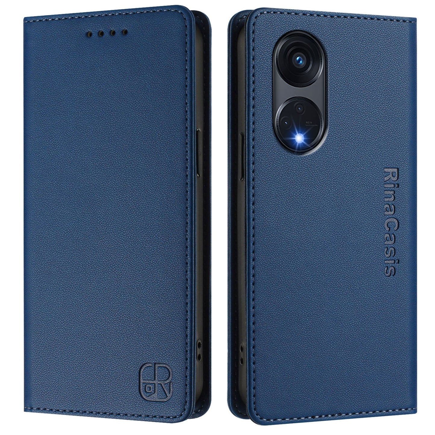 OPPO Reno8 T 5G Dual-Folded Magnetic Suction RFID Blocking PU Leather Wallet Phone Case with Card Slots, Cash Pocket, Kickstand, Full Protective Flip Cover