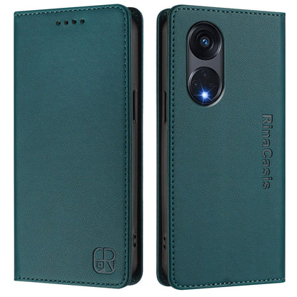 OPPO A1 Pro 5G Dual-Folded Magnetic Suction RFID Blocking PU Leather Wallet Phone Case with Card Slots, Cash Pocket, Kickstand, Full Protective Flip Cover