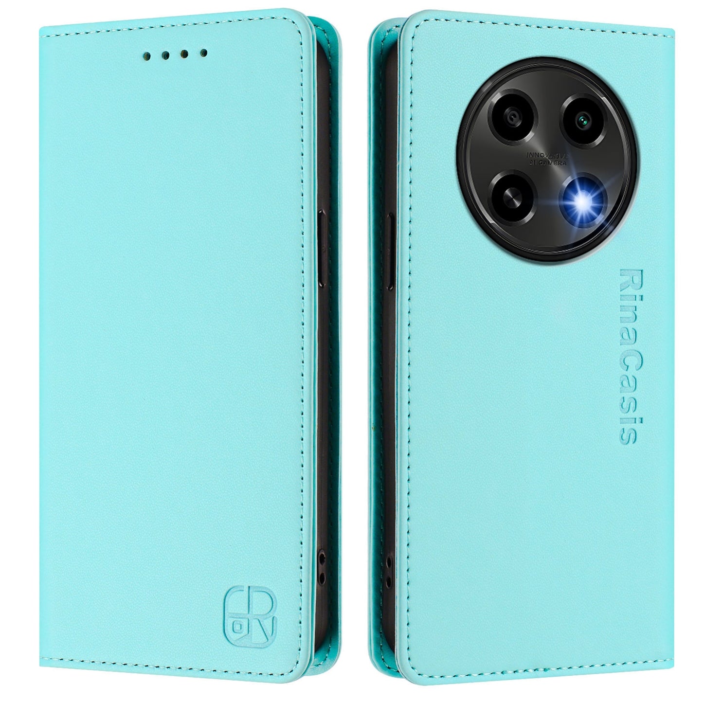 OPPO A2 Pro 5G Dual-Folded Magnetic Suction RFID Blocking PU Leather Wallet Phone Case with Card Slots, Cash Pocket, Kickstand, Full Protective Flip Cover