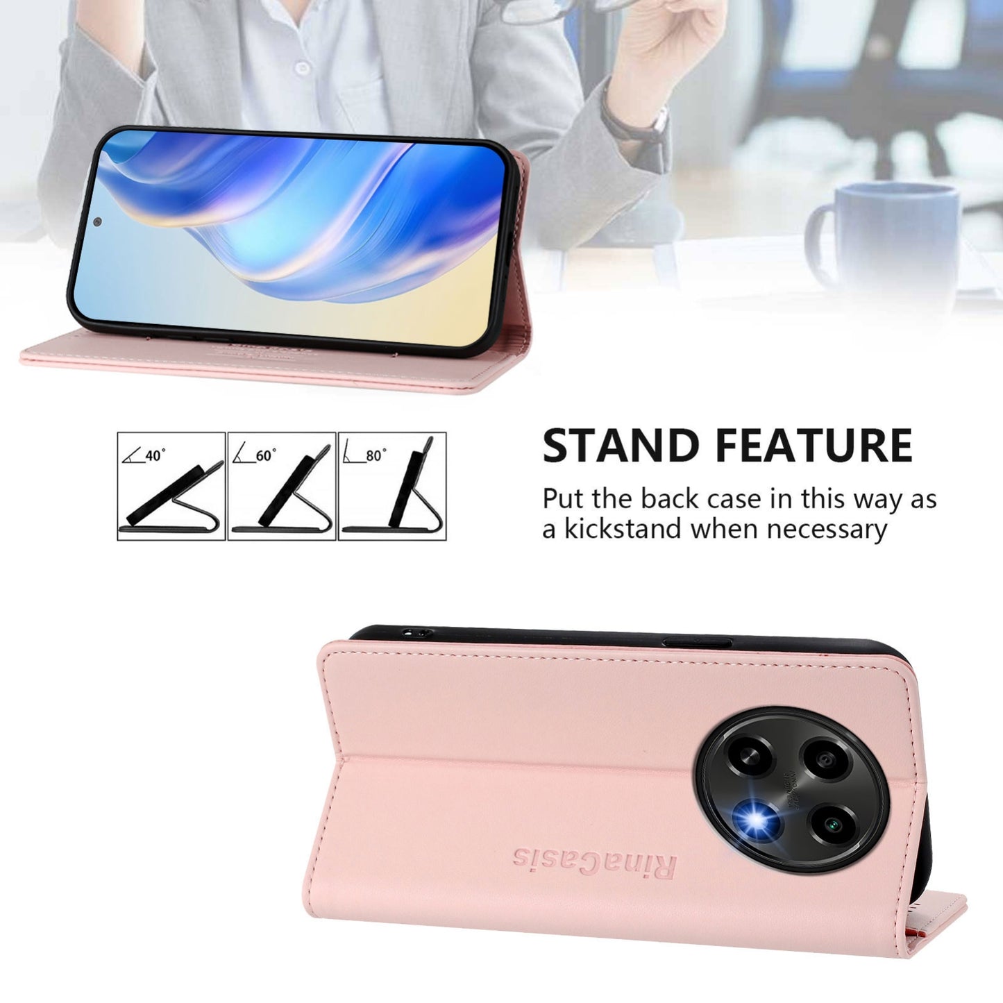 OPPO F27 Pro 5G Dual-Folded Magnetic Suction RFID Blocking PU Leather Wallet Phone Case with Card Slots, Cash Pocket, Kickstand, Full Protective Flip Cover