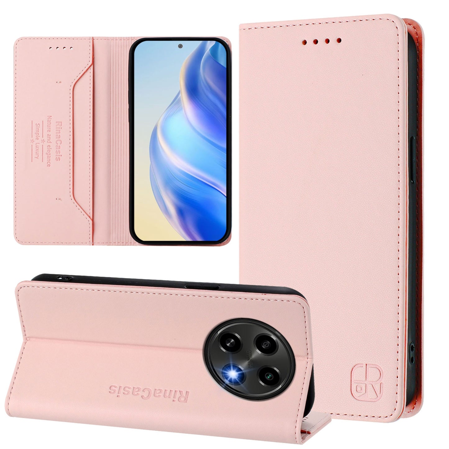 OPPO F27 Pro 5G Dual-Folded Magnetic Suction RFID Blocking PU Leather Wallet Phone Case with Card Slots, Cash Pocket, Kickstand, Full Protective Flip Cover