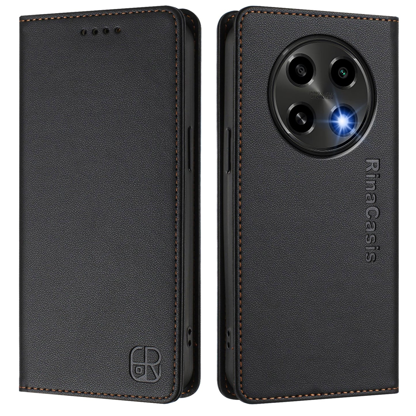 OPPO A2 Pro 5G Dual-Folded Magnetic Suction RFID Blocking PU Leather Wallet Phone Case with Card Slots, Cash Pocket, Kickstand, Full Protective Flip Cover