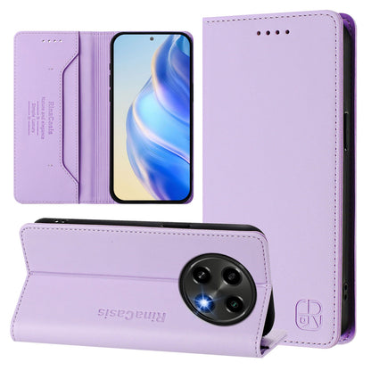 OPPO F27 Pro 5G Dual-Folded Magnetic Suction RFID Blocking PU Leather Wallet Phone Case with Card Slots, Cash Pocket, Kickstand, Full Protective Flip Cover