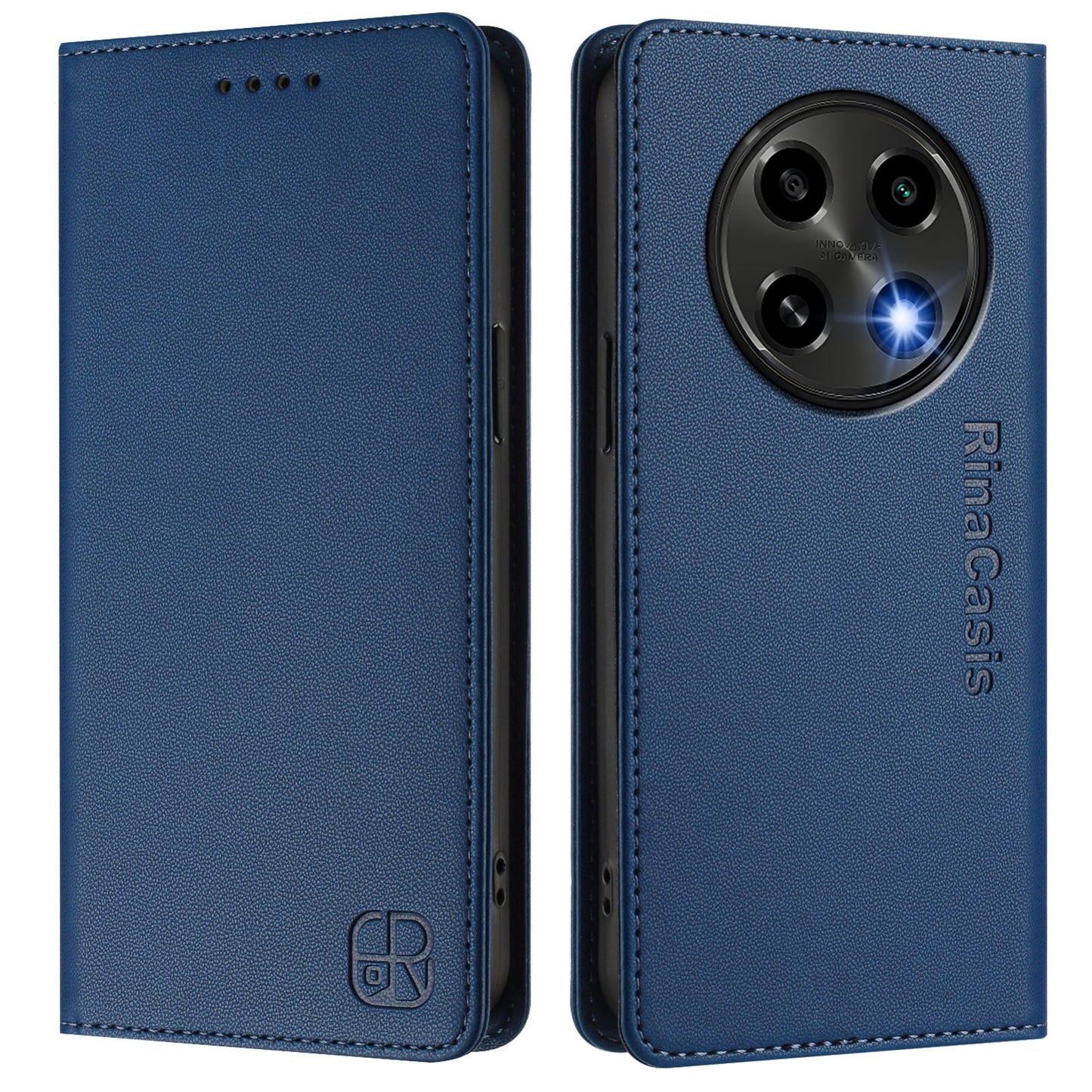 OPPO A2 Pro 5G Dual-Folded Magnetic Suction RFID Blocking PU Leather Wallet Phone Case with Card Slots, Cash Pocket, Kickstand, Full Protective Flip Cover