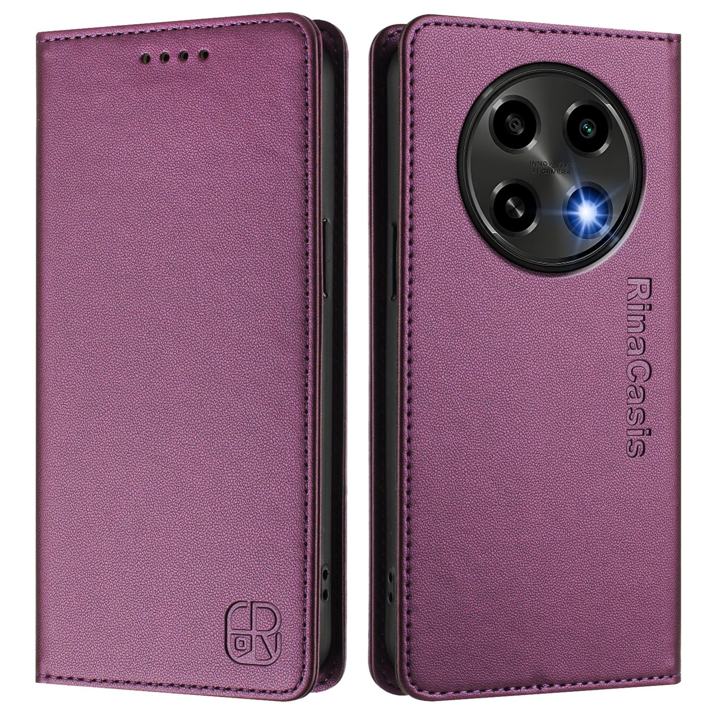 OPPO A2 Pro 5G Dual-Folded Magnetic Suction RFID Blocking PU Leather Wallet Phone Case with Card Slots, Cash Pocket, Kickstand, Full Protective Flip Cover