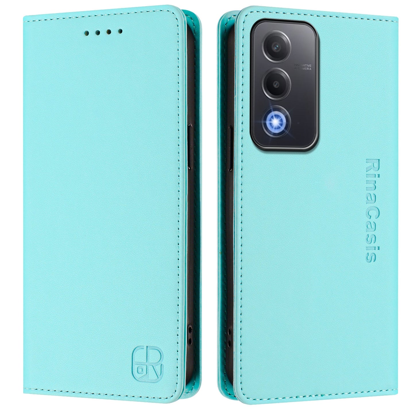 OPPO A3 Pro 5G Dual-Folded Magnetic Suction RFID Blocking PU Leather Wallet Phone Case with Card Slots, Cash Pocket, Kickstand, Full Protective Flip Cover