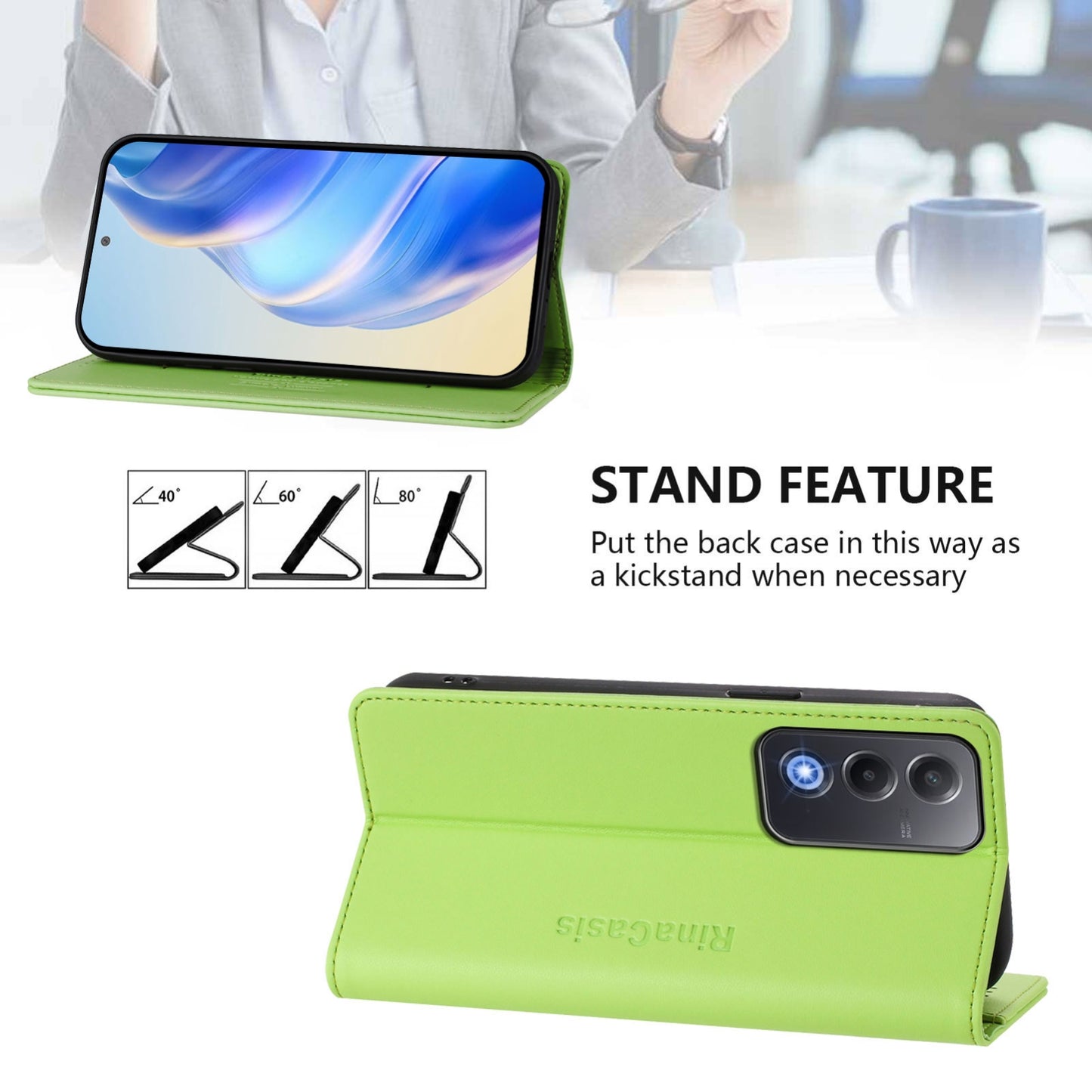 OPPO A3 Pro 5G Dual-Folded Magnetic Suction RFID Blocking PU Leather Wallet Phone Case with Card Slots, Cash Pocket, Kickstand, Full Protective Flip Cover