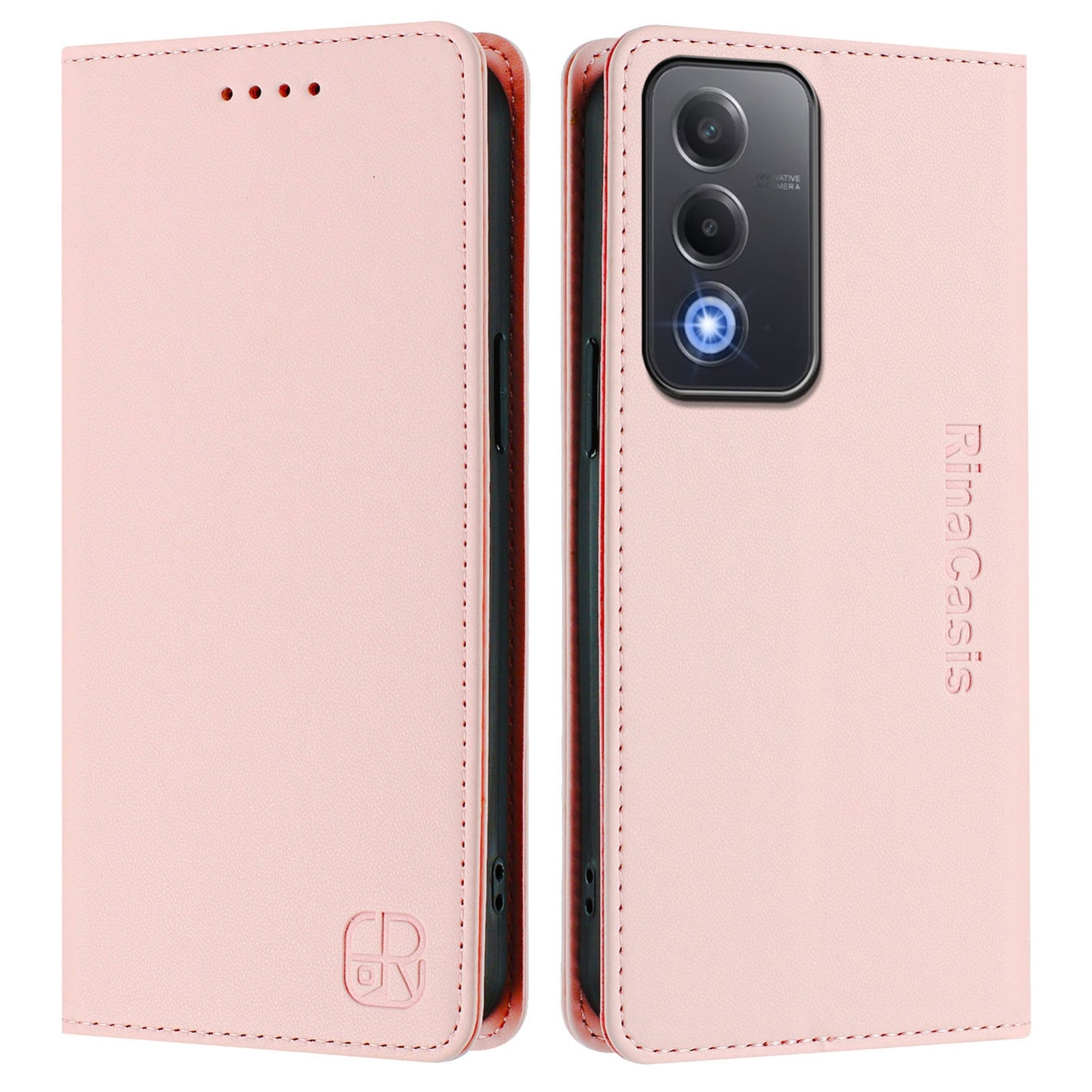 OPPO A3 Pro 5G Dual-Folded Magnetic Suction RFID Blocking PU Leather Wallet Phone Case with Card Slots, Cash Pocket, Kickstand, Full Protective Flip Cover