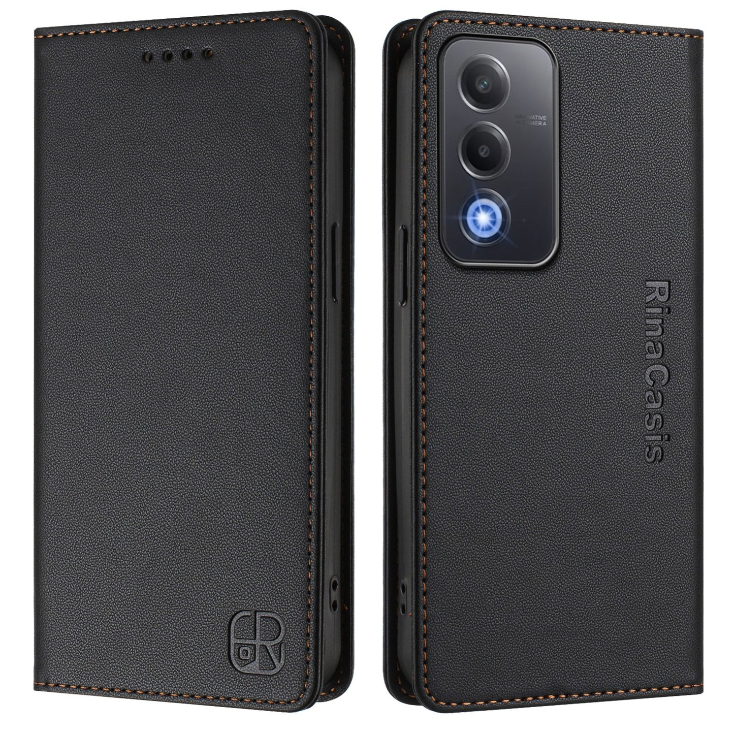 OPPO A3 Pro 5G Dual-Folded Magnetic Suction RFID Blocking PU Leather Wallet Phone Case with Card Slots, Cash Pocket, Kickstand, Full Protective Flip Cover