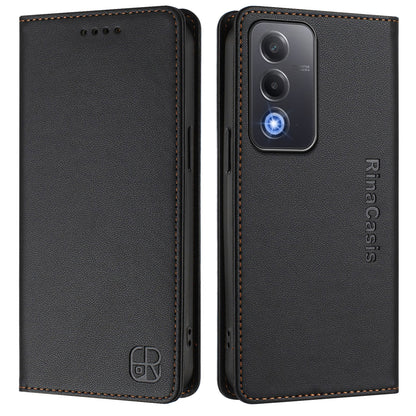 OPPO A3 Pro 5G Dual-Folded Magnetic Suction RFID Blocking PU Leather Wallet Phone Case with Card Slots, Cash Pocket, Kickstand, Full Protective Flip Cover