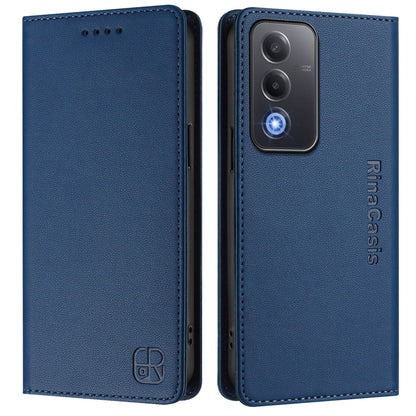 OPPO A3 Pro 5G Dual-Folded Magnetic Suction RFID Blocking PU Leather Wallet Phone Case with Card Slots, Cash Pocket, Kickstand, Full Protective Flip Cover