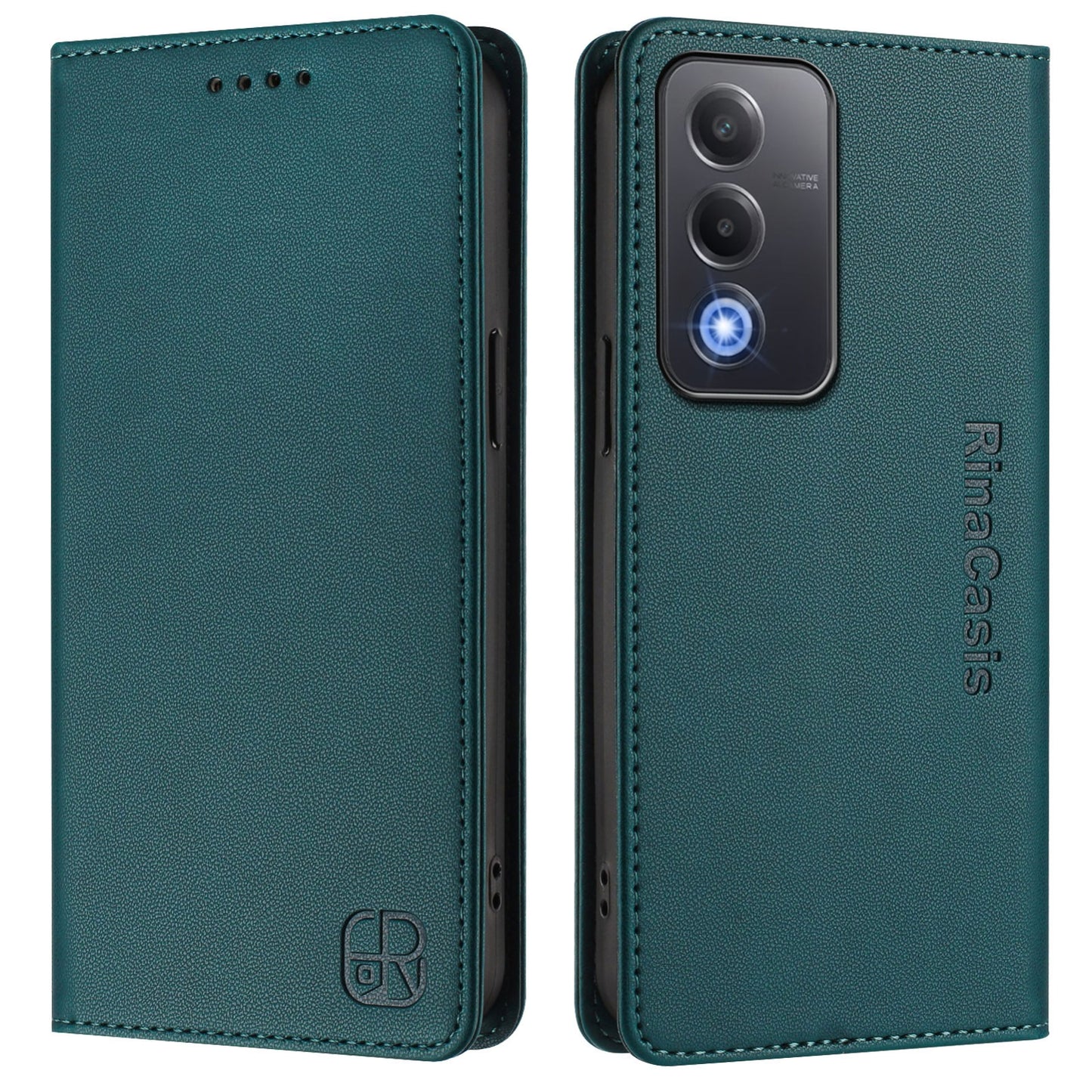 OPPO A3 Pro 5G Dual-Folded Magnetic Suction RFID Blocking PU Leather Wallet Phone Case with Card Slots, Cash Pocket, Kickstand, Full Protective Flip Cover