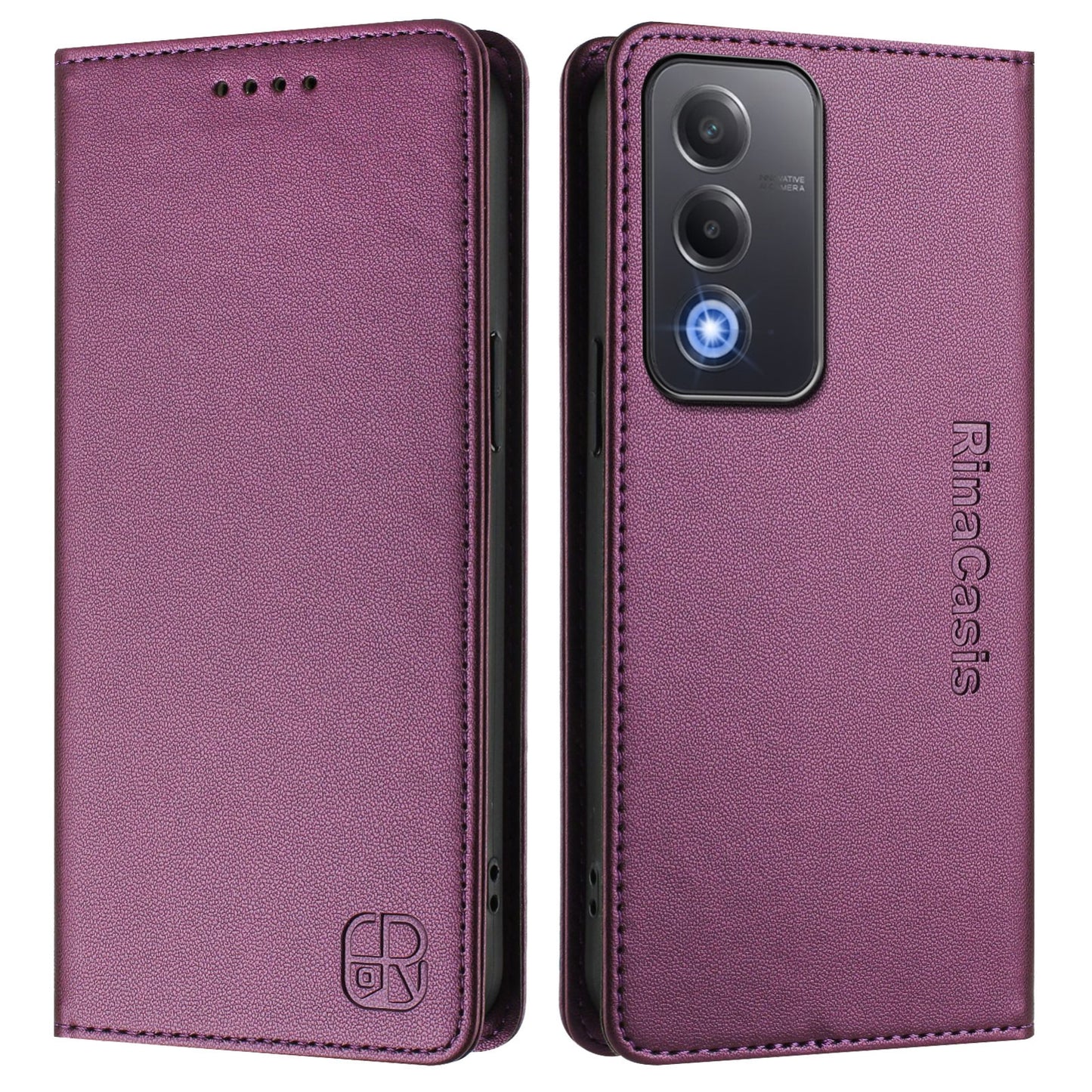 OPPO A3 Pro 5G Dual-Folded Magnetic Suction RFID Blocking PU Leather Wallet Phone Case with Card Slots, Cash Pocket, Kickstand, Full Protective Flip Cover