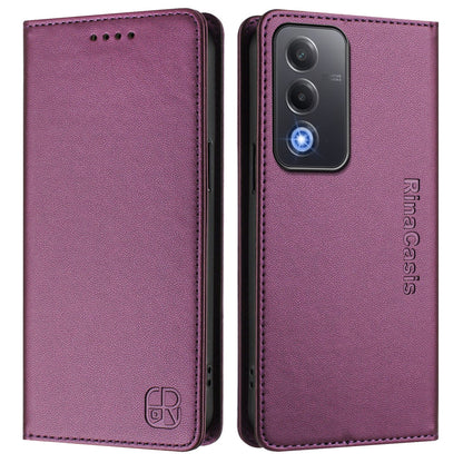 OPPO A3 Pro 5G Dual-Folded Magnetic Suction RFID Blocking PU Leather Wallet Phone Case with Card Slots, Cash Pocket, Kickstand, Full Protective Flip Cover