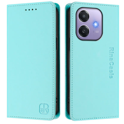 OPPO A3x 5G Dual-Folded Magnetic Suction RFID Blocking PU Leather Wallet Phone Case with Card Slots, Cash Pocket, Kickstand, Full Protective Flip Cover