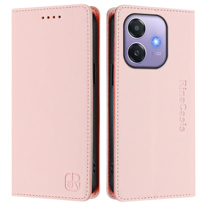 OPPO A3x 4G Dual-Folded Magnetic Suction RFID Blocking PU Leather Wallet Phone Case with Card Slots, Cash Pocket, Kickstand, Full Protective Flip Cover