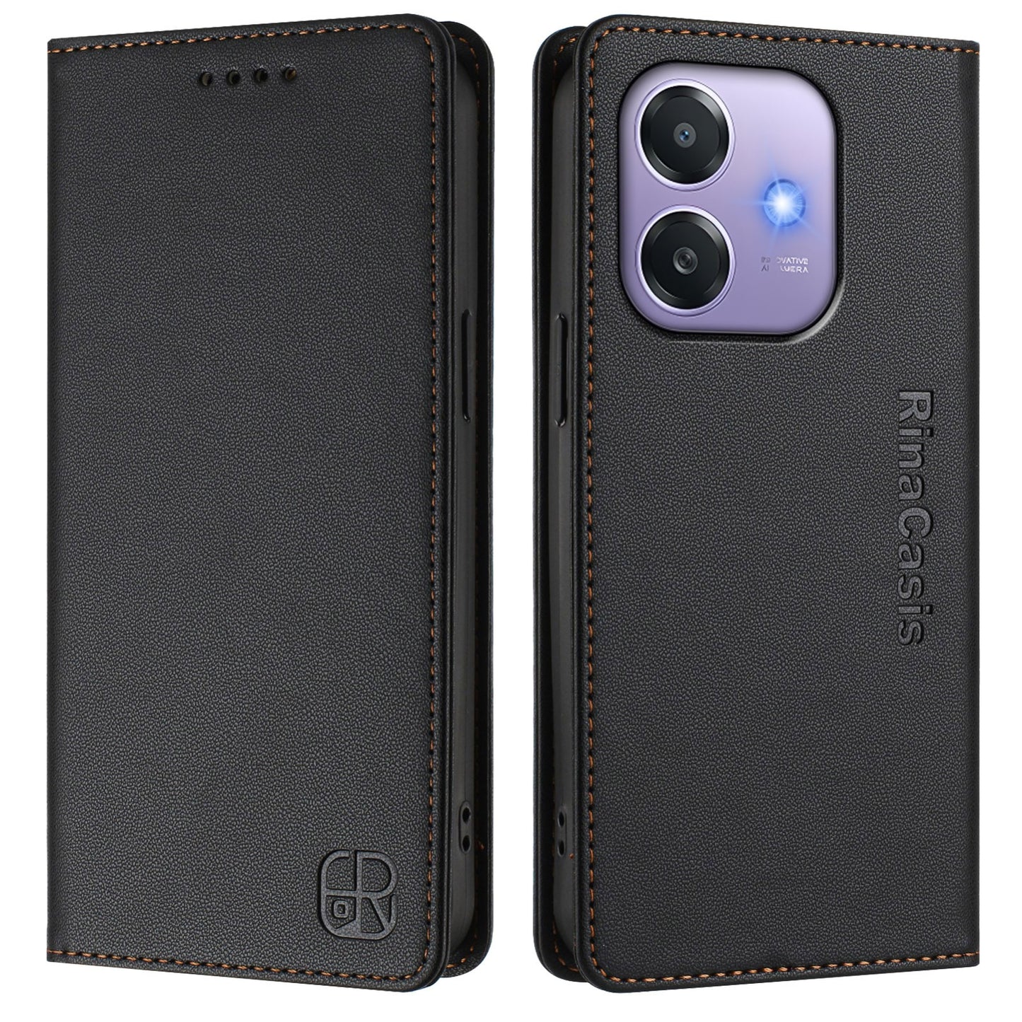 OPPO A3x 4G Dual-Folded Magnetic Suction RFID Blocking PU Leather Wallet Phone Case with Card Slots, Cash Pocket, Kickstand, Full Protective Flip Cover