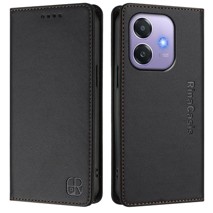 OPPO A3 4G Dual-Folded Magnetic Suction RFID Blocking PU Leather Wallet Phone Case with Card Slots, Cash Pocket, Kickstand, Full Protective Flip Cover
