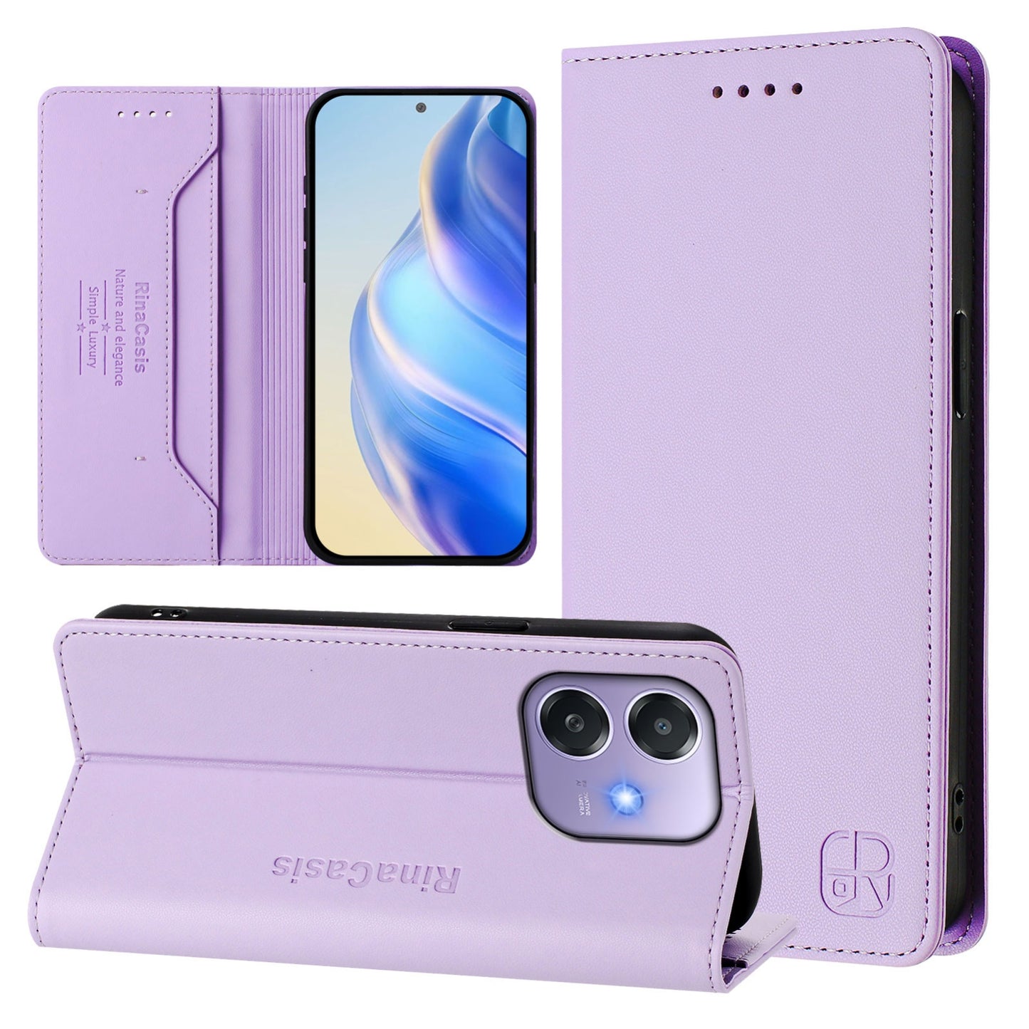 OPPO A3x 5G Dual-Folded Magnetic Suction RFID Blocking PU Leather Wallet Phone Case with Card Slots, Cash Pocket, Kickstand, Full Protective Flip Cover