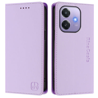 OPPO A3x 4G Dual-Folded Magnetic Suction RFID Blocking PU Leather Wallet Phone Case with Card Slots, Cash Pocket, Kickstand, Full Protective Flip Cover