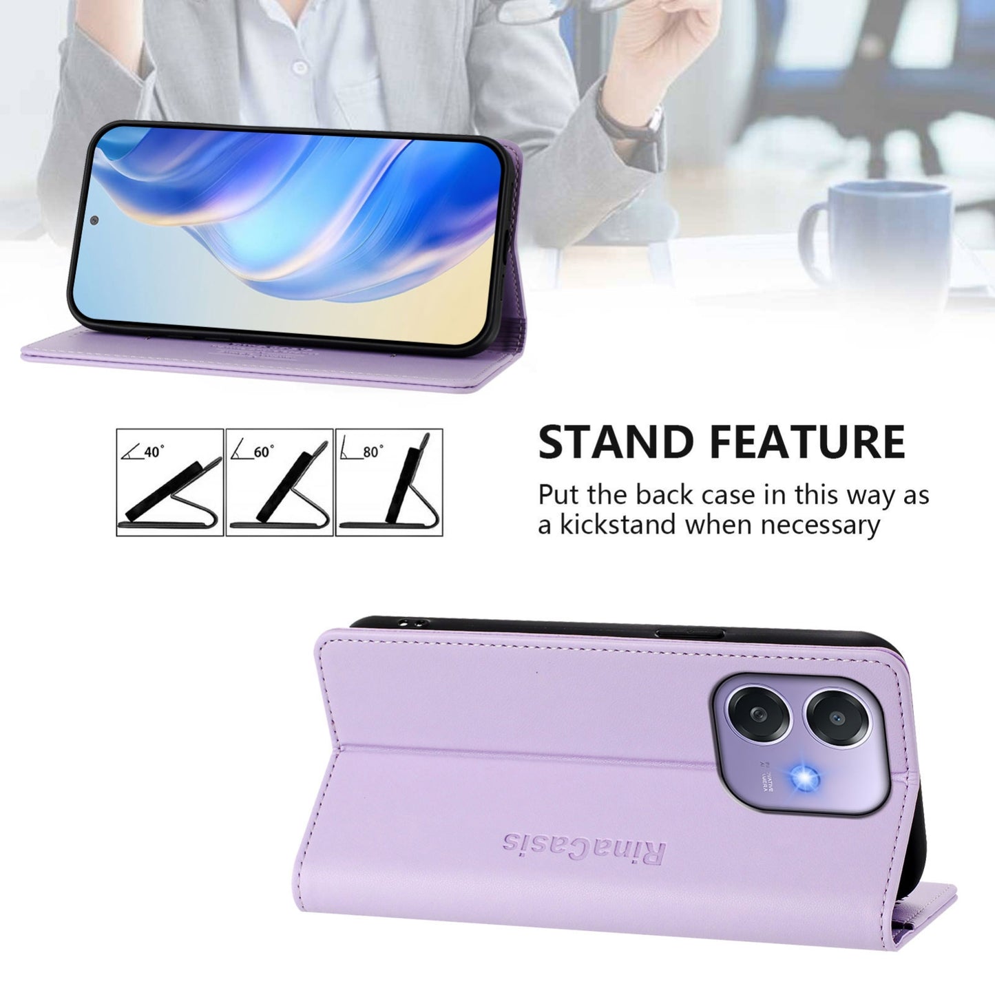 OPPO A3 4G Dual-Folded Magnetic Suction RFID Blocking PU Leather Wallet Phone Case with Card Slots, Cash Pocket, Kickstand, Full Protective Flip Cover