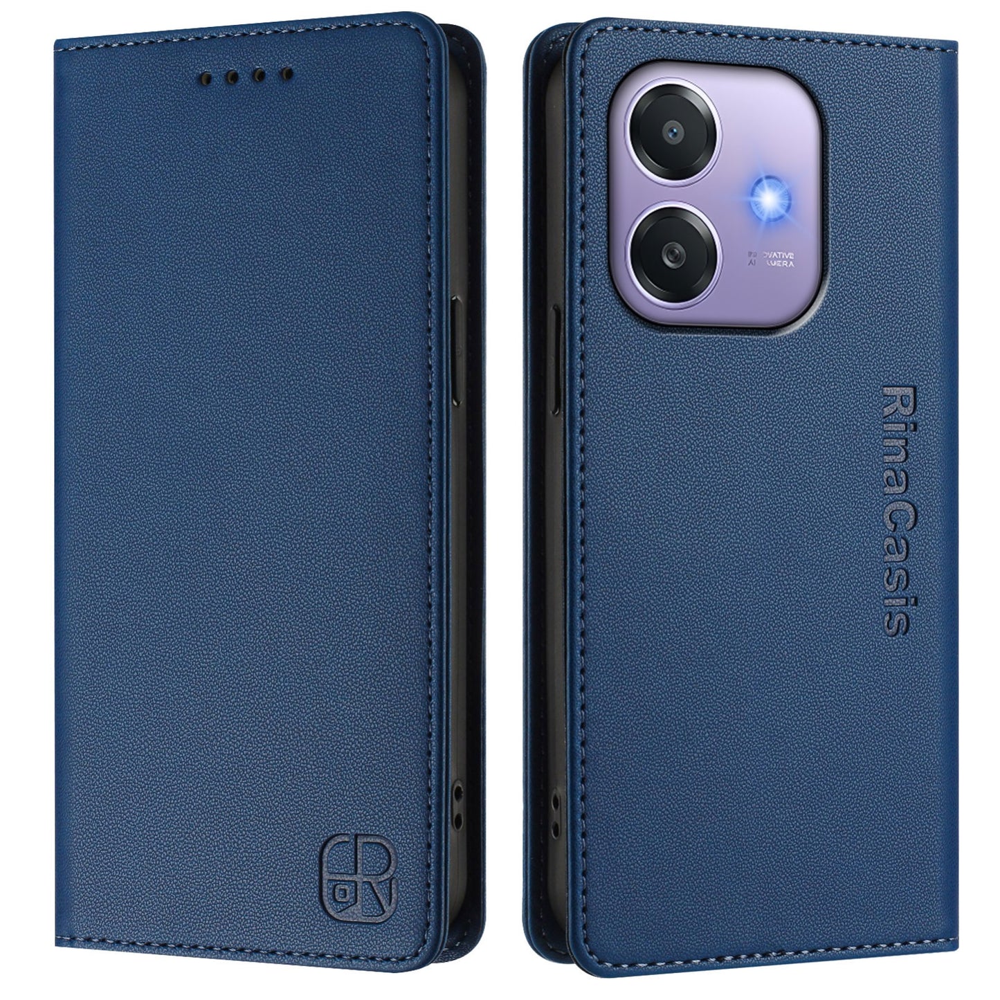 OPPO A3x 5G Dual-Folded Magnetic Suction RFID Blocking PU Leather Wallet Phone Case with Card Slots, Cash Pocket, Kickstand, Full Protective Flip Cover