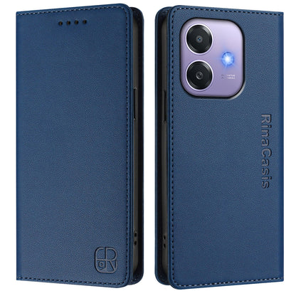 OPPO A3x 5G Dual-Folded Magnetic Suction RFID Blocking PU Leather Wallet Phone Case with Card Slots, Cash Pocket, Kickstand, Full Protective Flip Cover