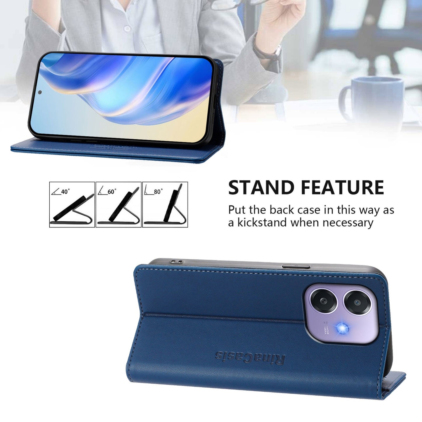 OPPO A3 5G Dual-Folded Magnetic Suction RFID Blocking PU Leather Wallet Phone Case with Card Slots, Cash Pocket, Kickstand, Full Protective Flip Cover