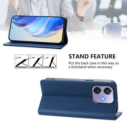 OPPO A3 5G Dual-Folded Magnetic Suction RFID Blocking PU Leather Wallet Phone Case with Card Slots, Cash Pocket, Kickstand, Full Protective Flip Cover