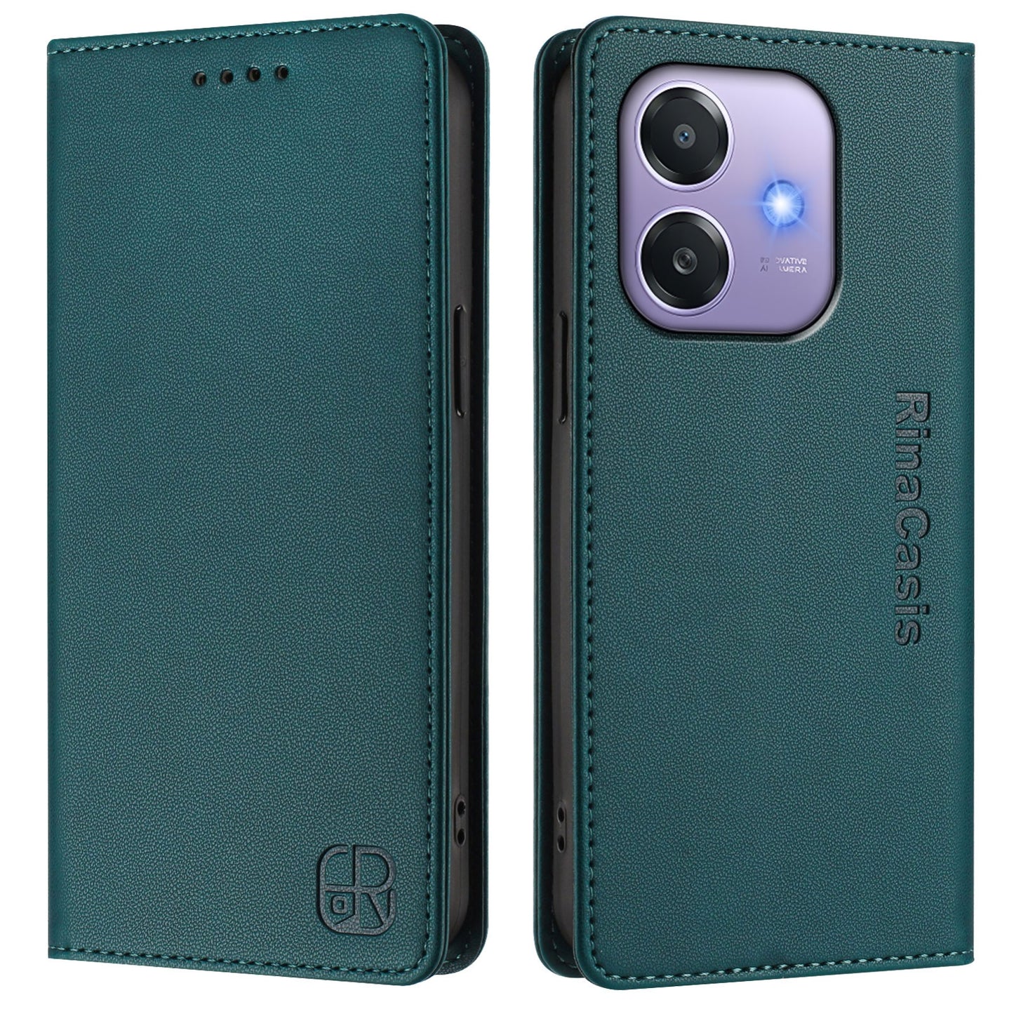 OPPO A3x 4G Dual-Folded Magnetic Suction RFID Blocking PU Leather Wallet Phone Case with Card Slots, Cash Pocket, Kickstand, Full Protective Flip Cover